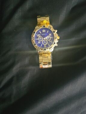 Geneva Gold and Blue Men’s Bracelet Watch